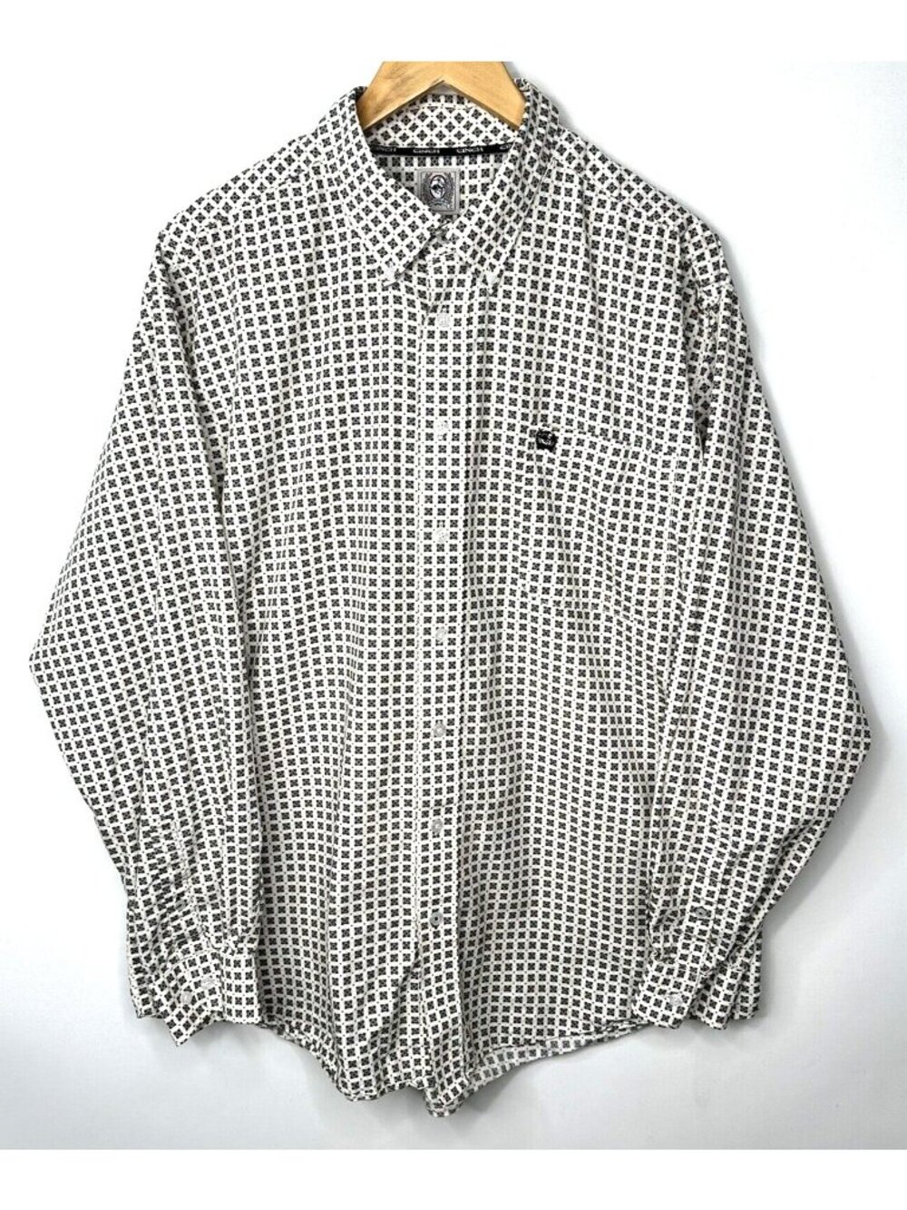 Cinch Mens L White Black Geometric Western Shirt Button Up Cowboy Cotton Rodeo